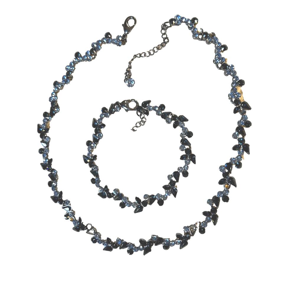 Vintage Givenchy Blue Crystal Flowers Bracelet and Necklace Set